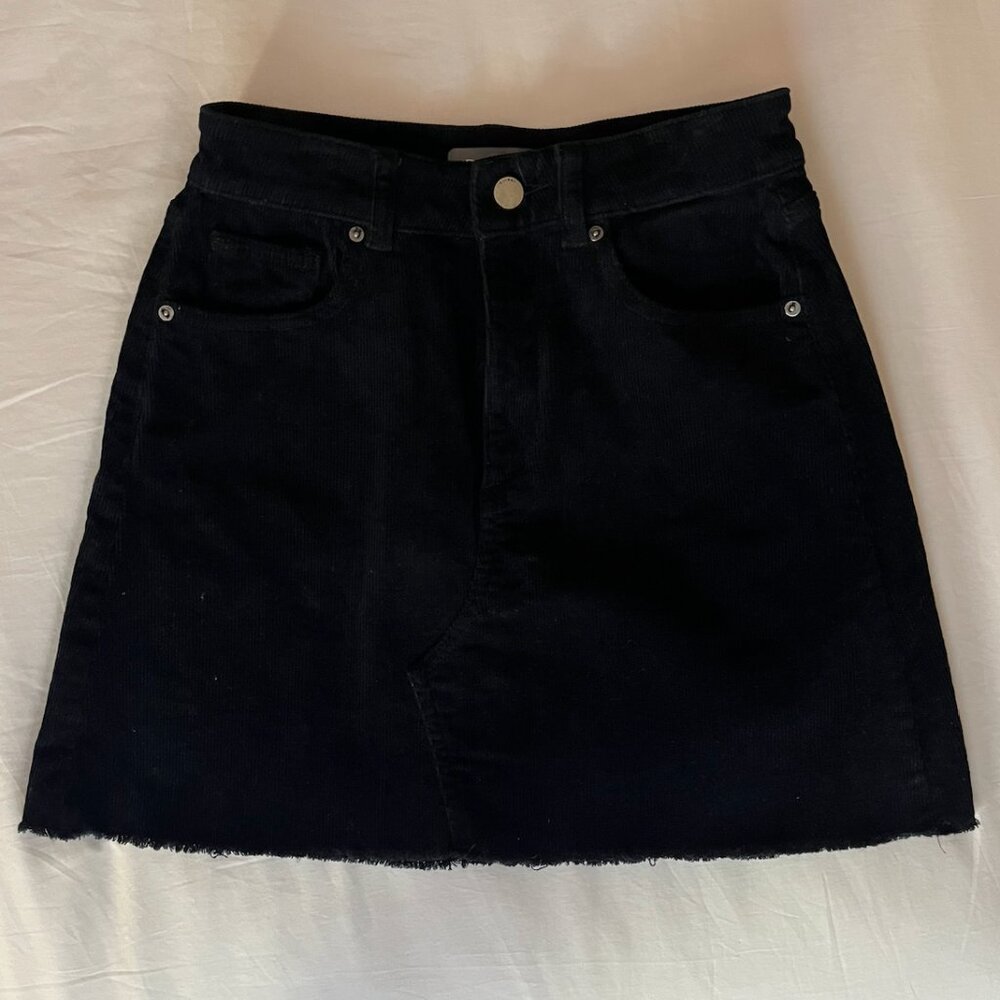 DL1961 Corduroy Mini Skirt, Size 24, Midnight Black/Blue